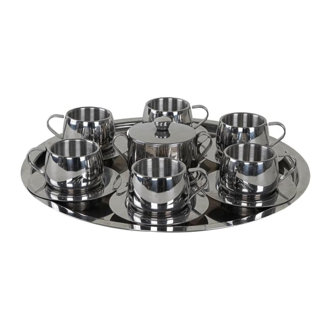 Serwis kawowy, stal polerowana srebrny, Włochy, lata 80. - WYMIARY