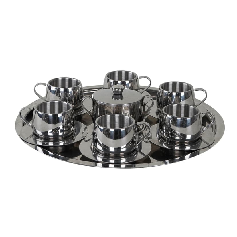 Serwis kawowy, stal polerowana srebrny, Włochy, lata 80.