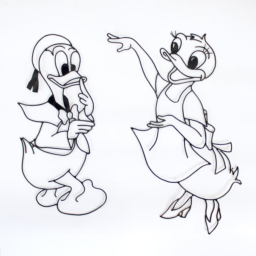 Dekoracja ścienna Donald & Daisy Duck, metal czarny, Austria, lata 60.