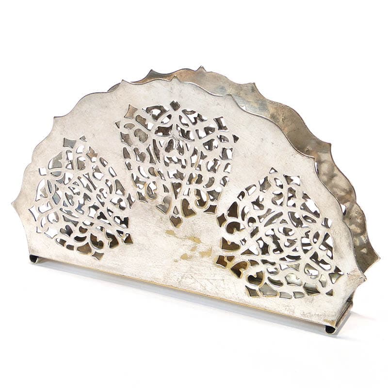 Serwetnik wachlarz, art déco, mosiądz srebrny, Bracia Henneberg, Polska, lata 20. - 196025