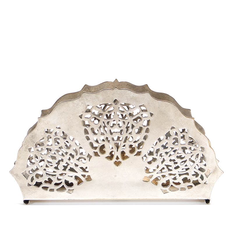 Serwetnik wachlarz, art déco, mosiądz srebrny, Bracia Henneberg, Polska, lata 20.