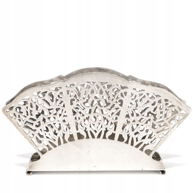 Serwetnik wachlarz, srebrny, mosiądz, Bracia Henneberg, Polska, lata 20. - WYMIARY