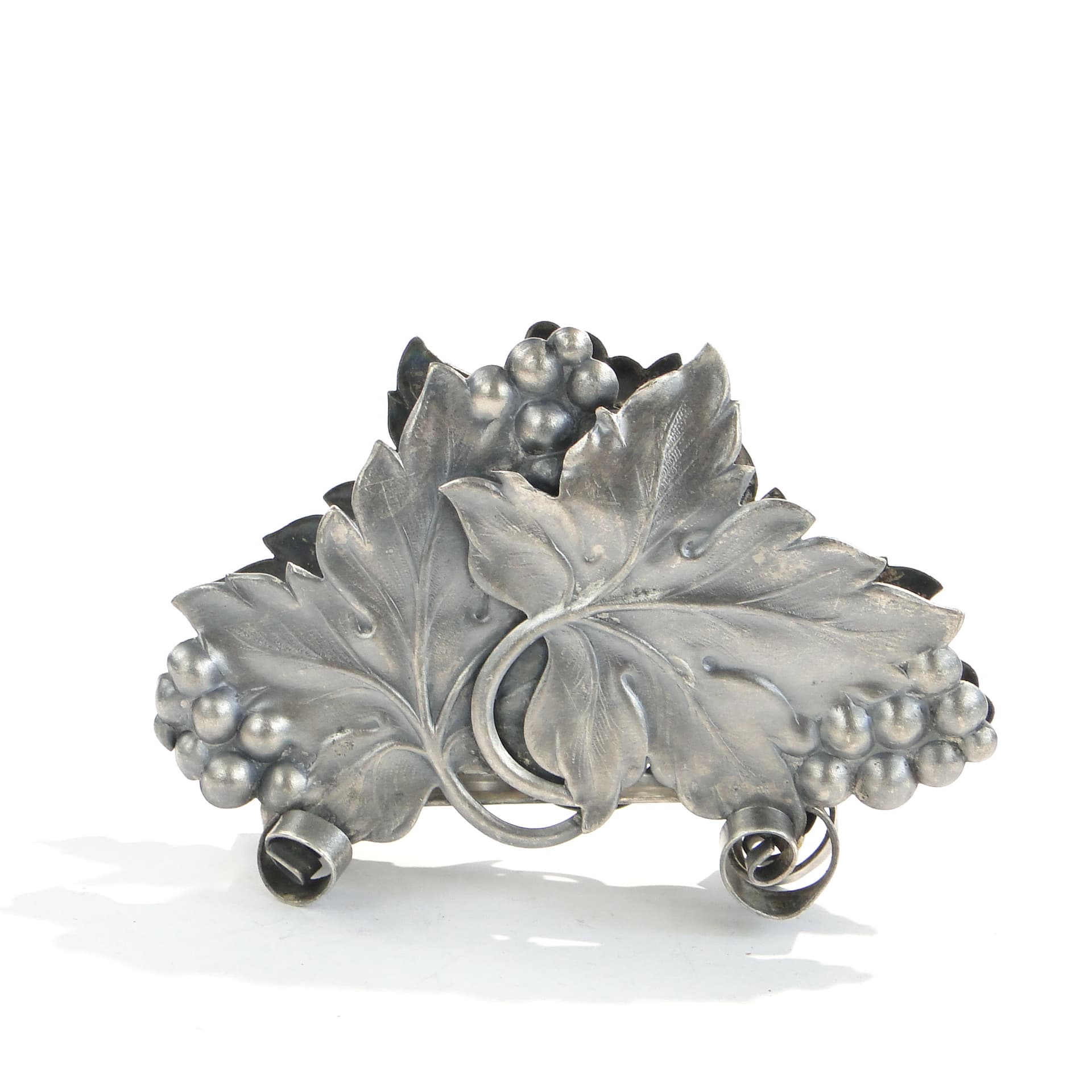 Napkin Holder, grape motif, silver metal, Poland, 1950s.