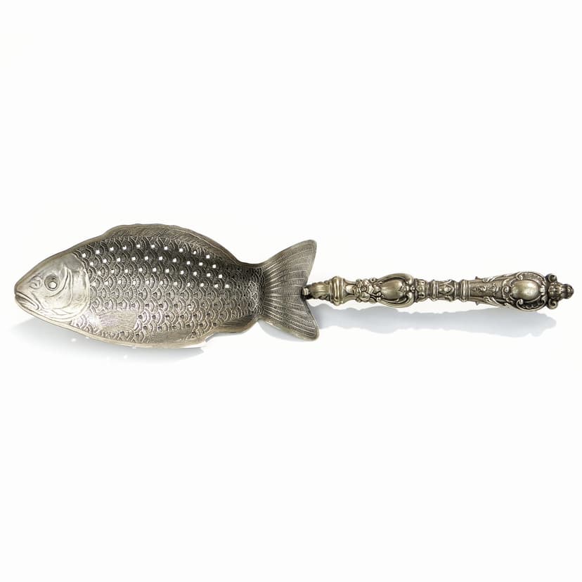 Łopatka do serwowania ryb, Art Nouveau, srebrny metal, Polska, początek XX w.