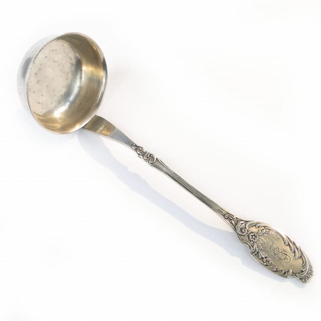 Łyżka wazowa, srebro, mosiądz, Bracia Henneberg, Polska, lata 20. - WYMIARY