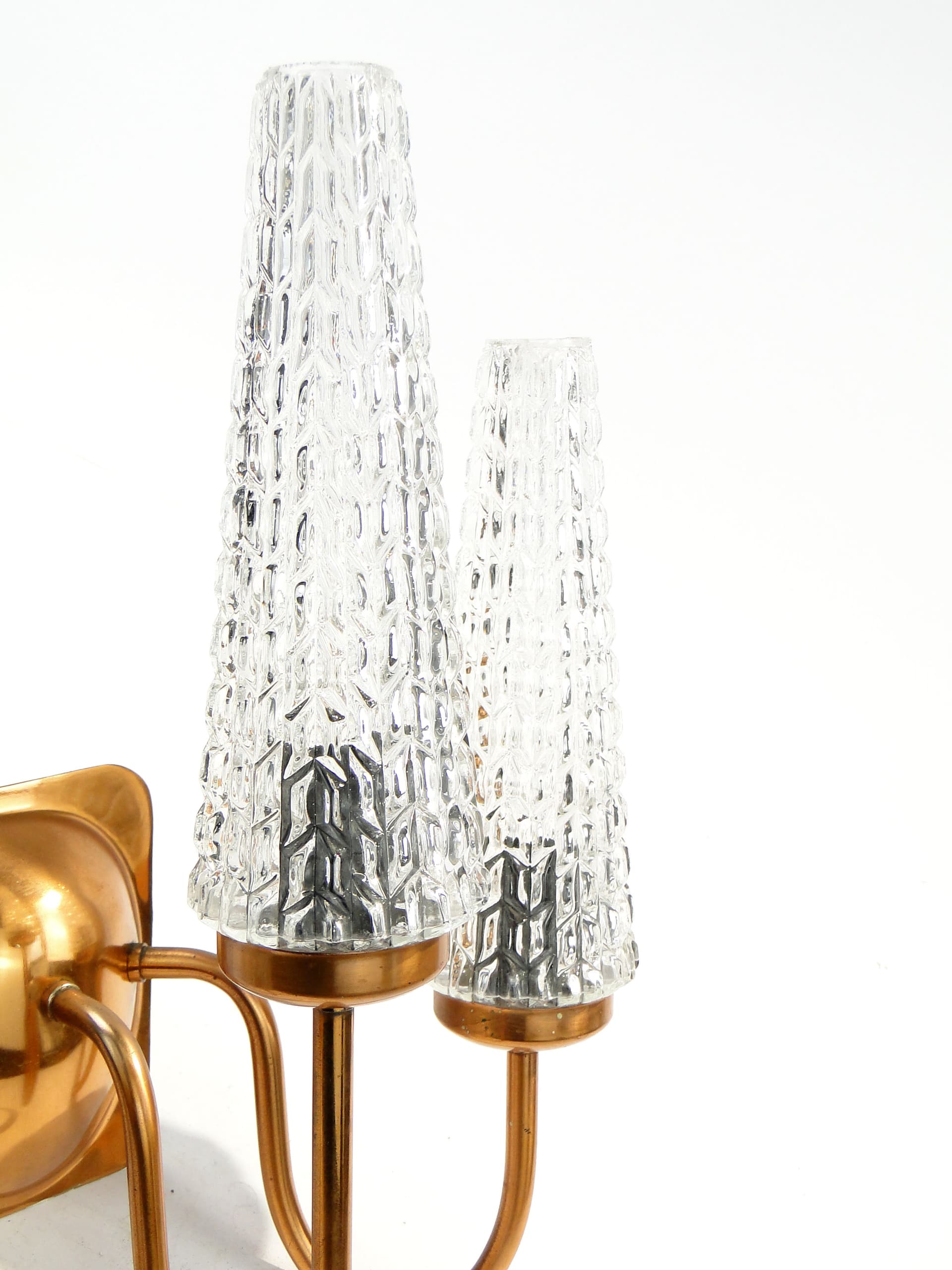 Kinkiet trójramienny, miedź, szkło, Polska, lata 70. - 1358