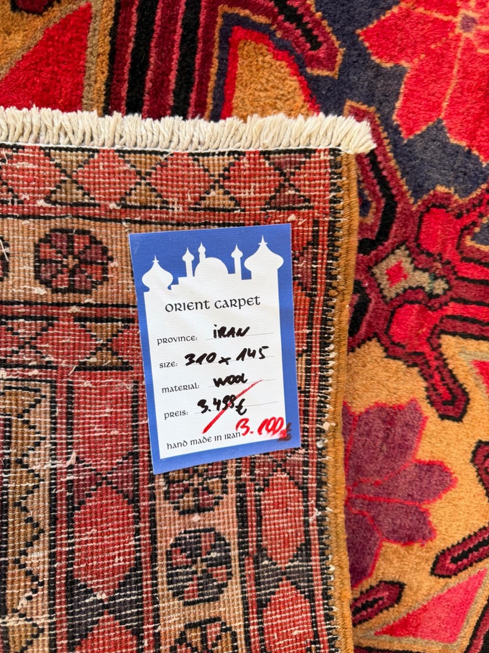 Chodnik Hamadan 310x145 cm, czerwony, wełna, Iran - 196356