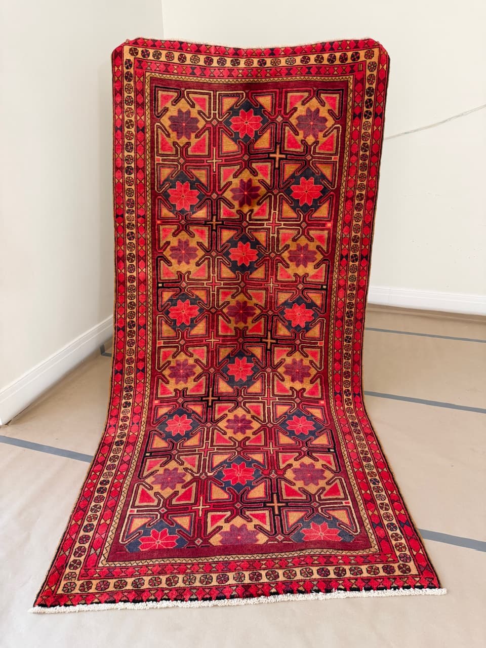Chodnik Hamadan 310x145 cm, czerwony, wełna, Iran - 196349