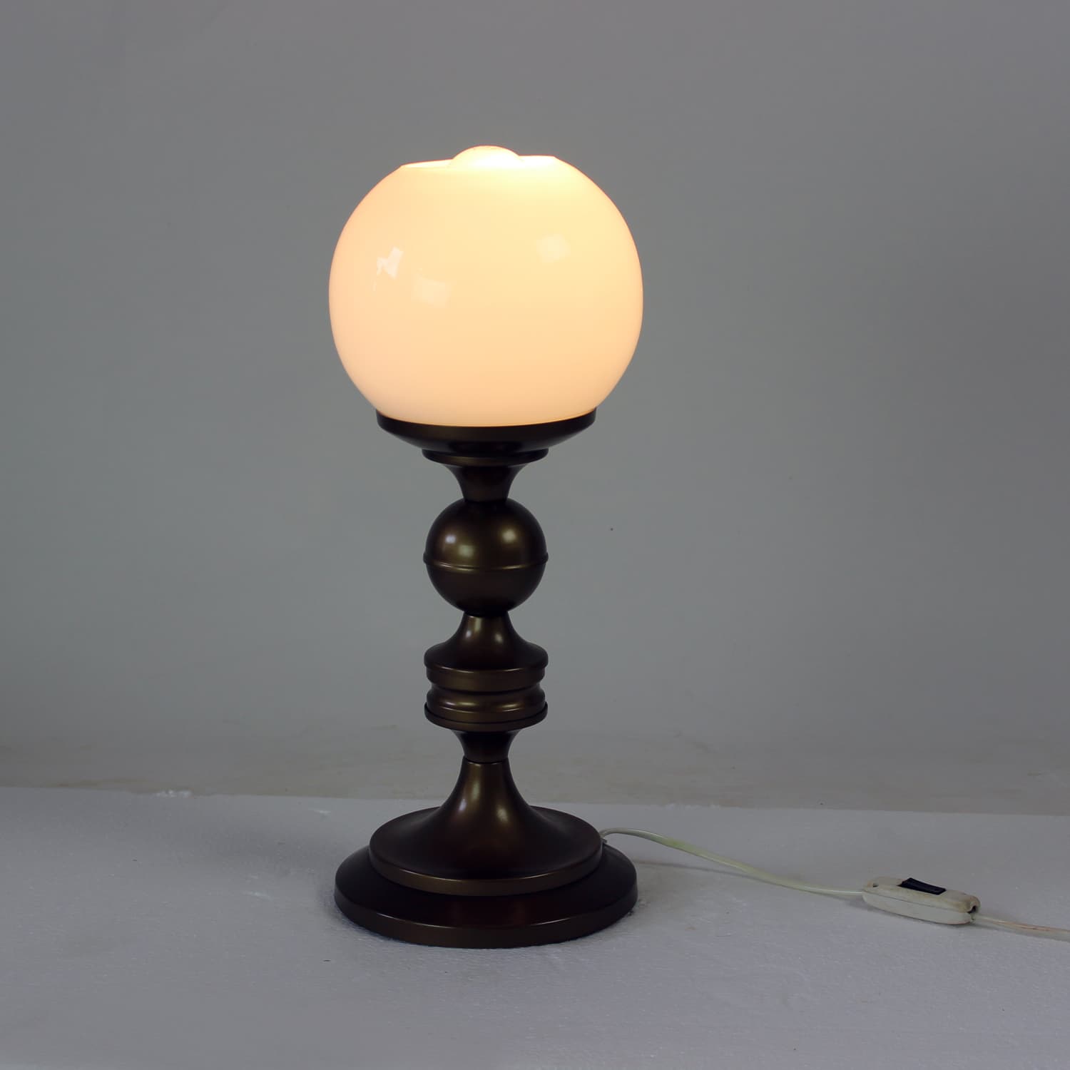 Table lamp, golden metal, white glass, 1950s - 196412