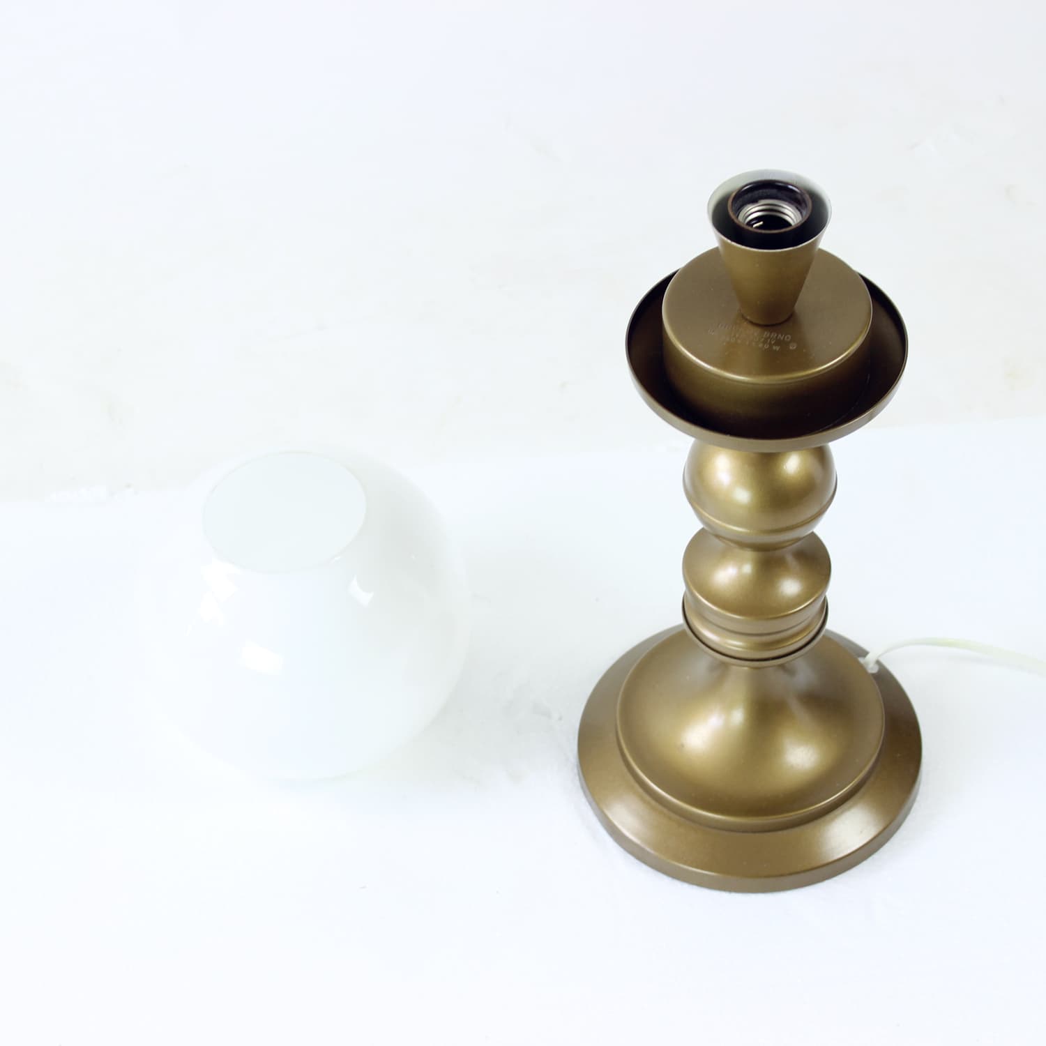 Table lamp, golden metal, white glass, 1950s - 196408