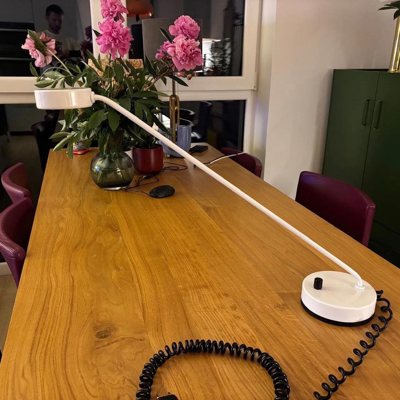 Lampa biurkowa, stal biała, Włochy, lata 80. - 13726