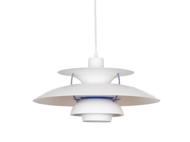 Lampa wisząca PH 5, metal biały, proj. P. Henningsen, Louis Poulsen, Dania, lata 80. - WYMIARY