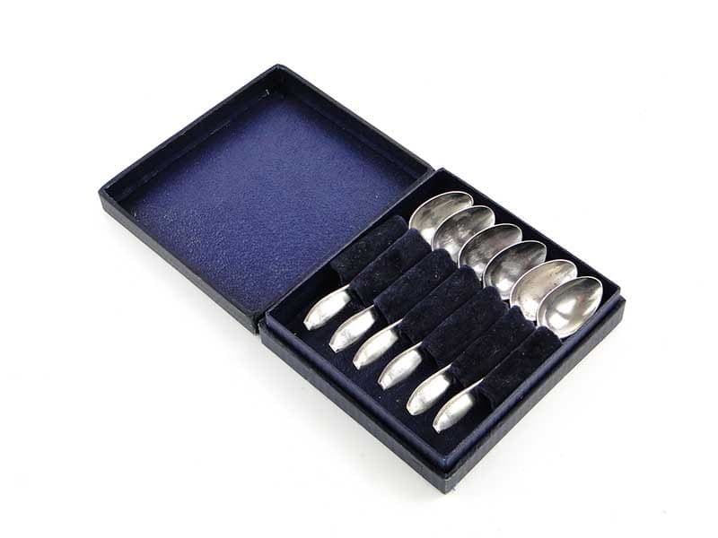 Komplet łyżeczek do mokki, srebro, mosiądz, Fraget, Polska, lata 40.