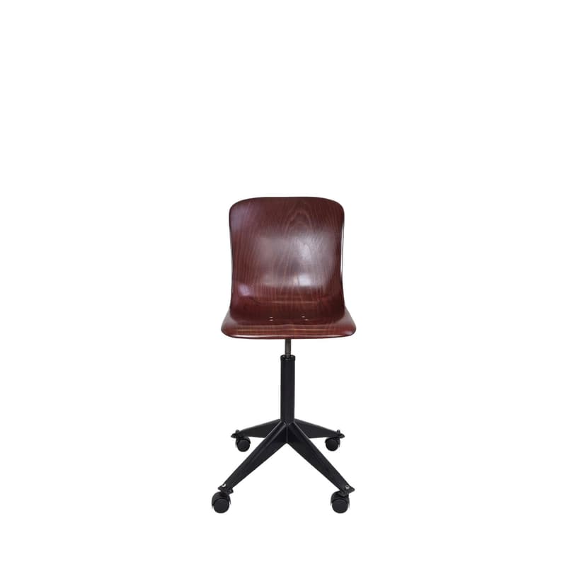 Krzesło biurowe, ciemnobrązowa sklejka, stal czarna, proj. E. Flötotto, Niemcy, lata 60.