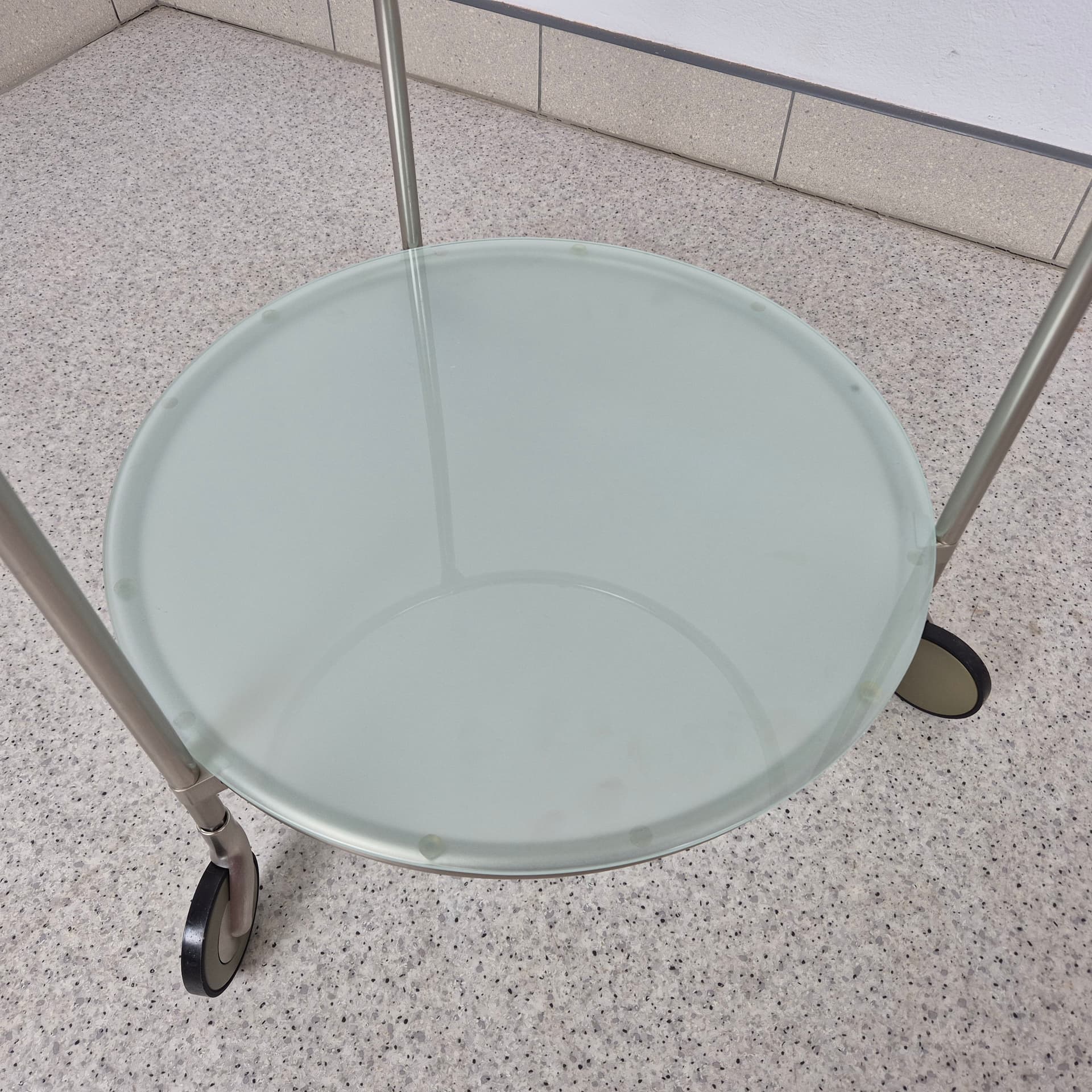 Stolik Strind, szkło transparent, metal chromowany, proj. E. Johansson, Ikea, Szwecja, lata 80. - 197072