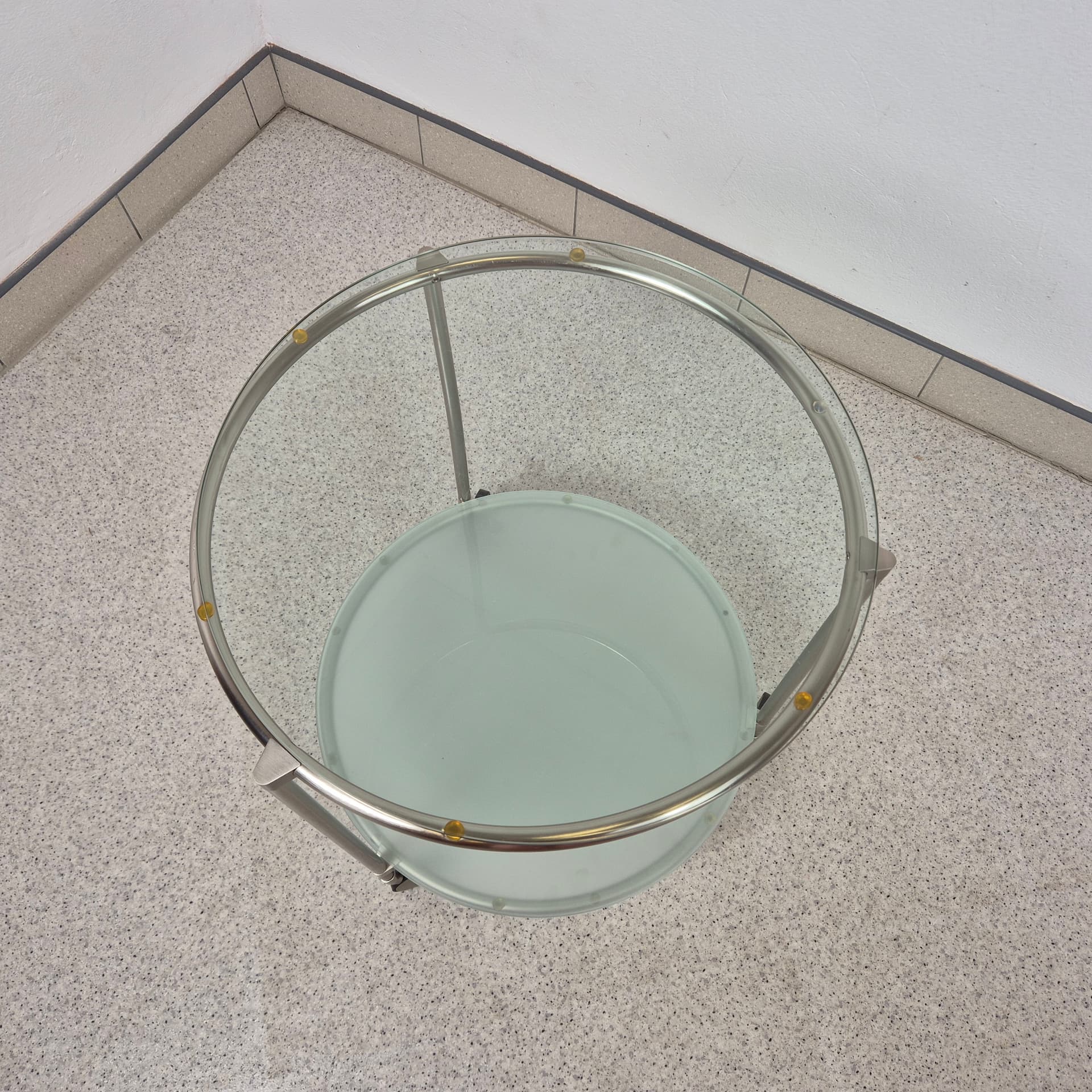 Stolik Strind, szkło transparent, metal chromowany, proj. E. Johansson, Ikea, Szwecja, lata 80. - 197074