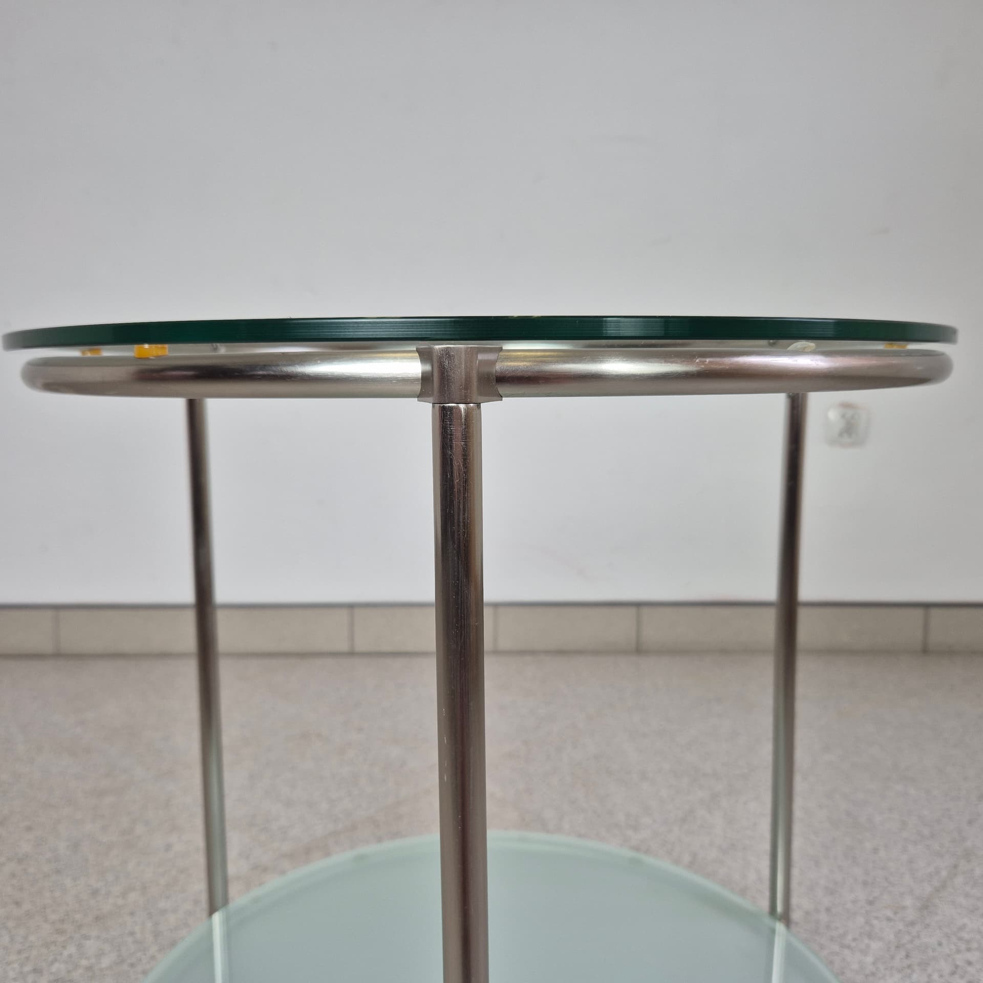 Stolik Strind, szkło transparent, metal chromowany, proj. E. Johansson, Ikea, Szwecja, lata 80. - 197068