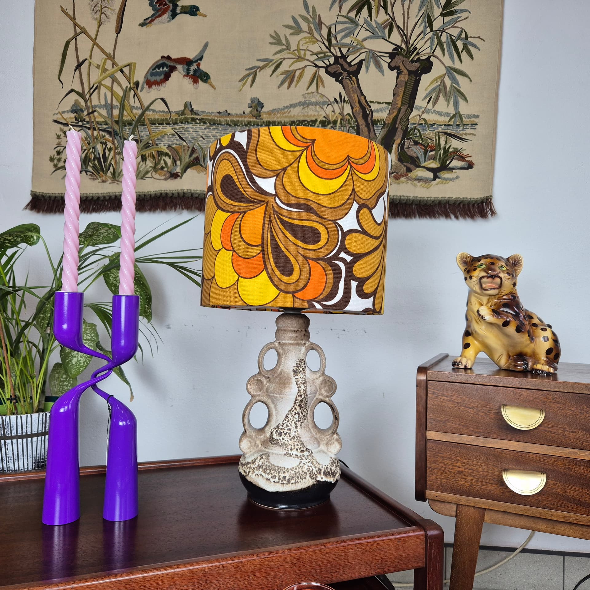 Lampa stołowa, beżowa ceramika, Steinbach, Niemcy, lata 60. - 197097