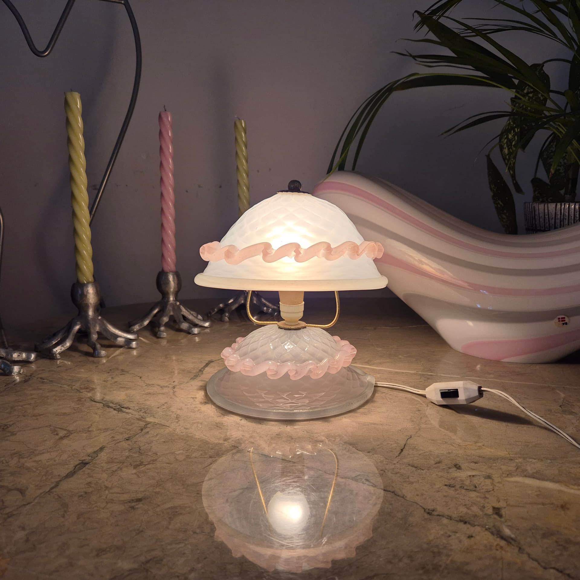 Lampka stołowa Murano, szkło białe, Włochy, lata 50. - 197149