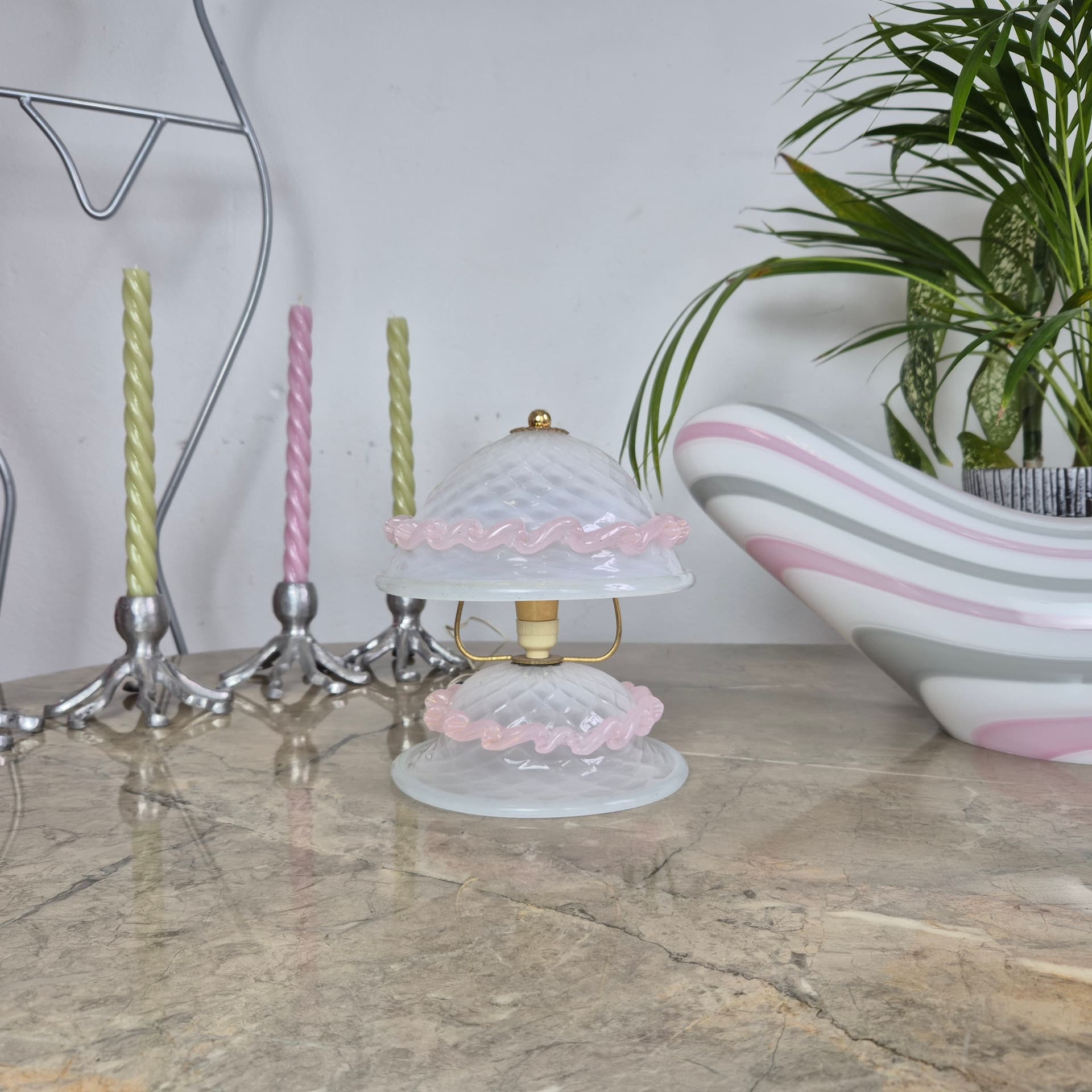 Lampka stołowa Murano, szkło białe, Włochy, lata 50. - 197144