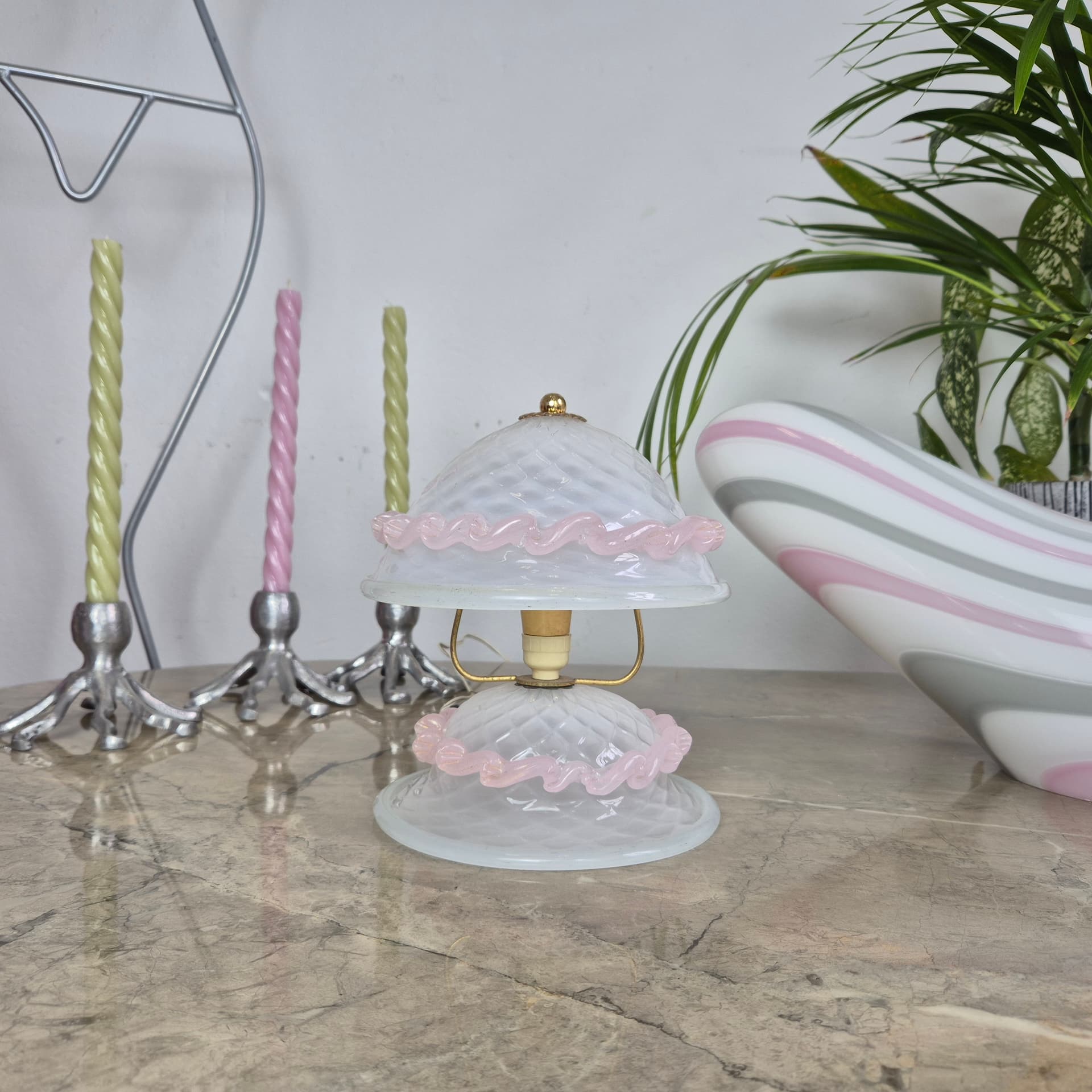 Lampka stołowa Murano, szkło białe, Włochy, lata 50. - 197142