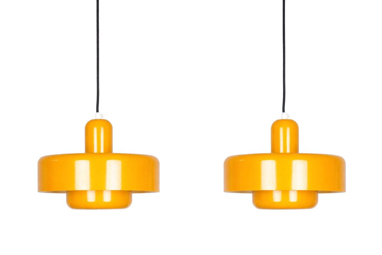Para lamp wiszących, żółty, metal, Dania, lata 70.