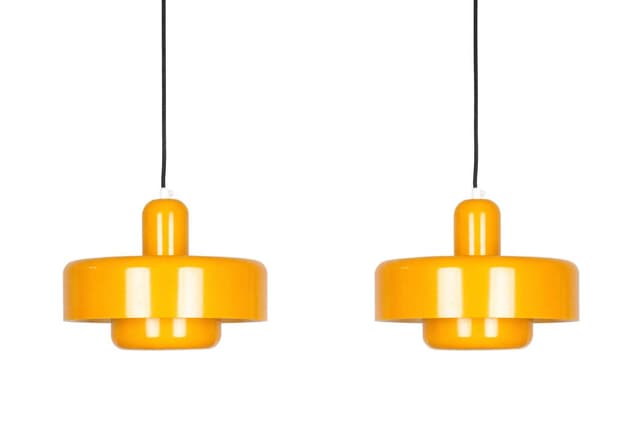 Para lamp wiszących, żółty, metal, Dania, lata 70. - WYMIARY