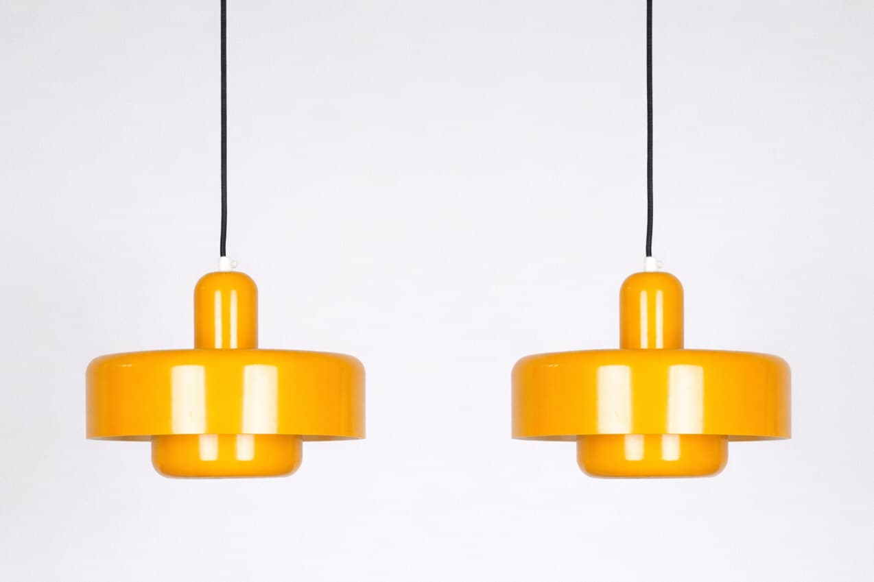 Para lamp wiszących, żółty, metal, Dania, lata 70. - 197186