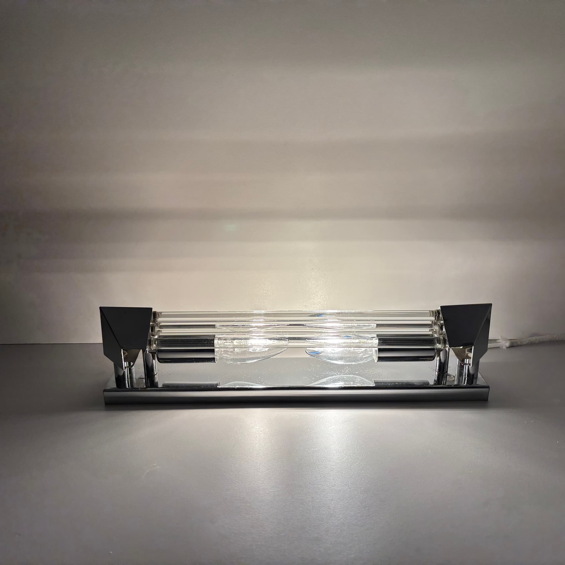 Para kinkietów, chromowana stal srebrna, szkło przezroczyste, Włochy, lata 80. - 197256