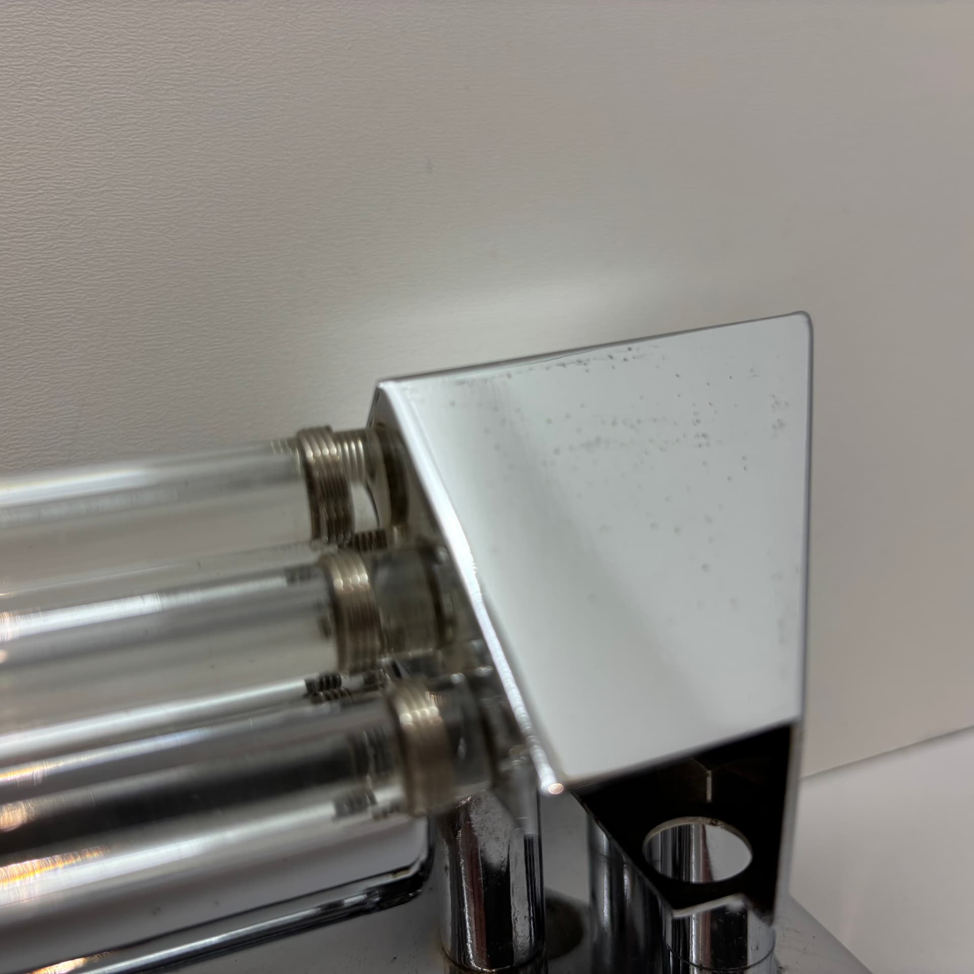 Para kinkietów, chromowana stal srebrna, szkło przezroczyste, Włochy, lata 80. - 197253