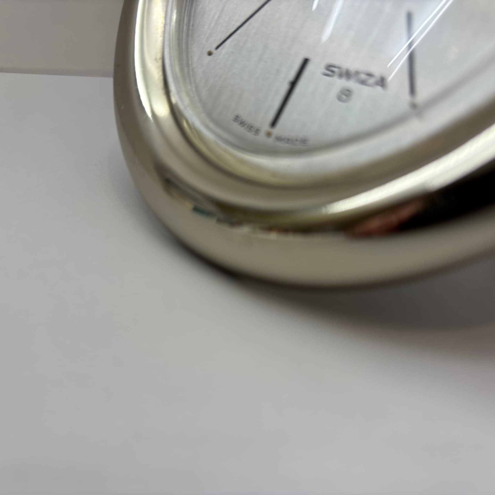 Alarm Clock Swiza 8, silver, stainless steel, Switzerland, 1980s. - 197346