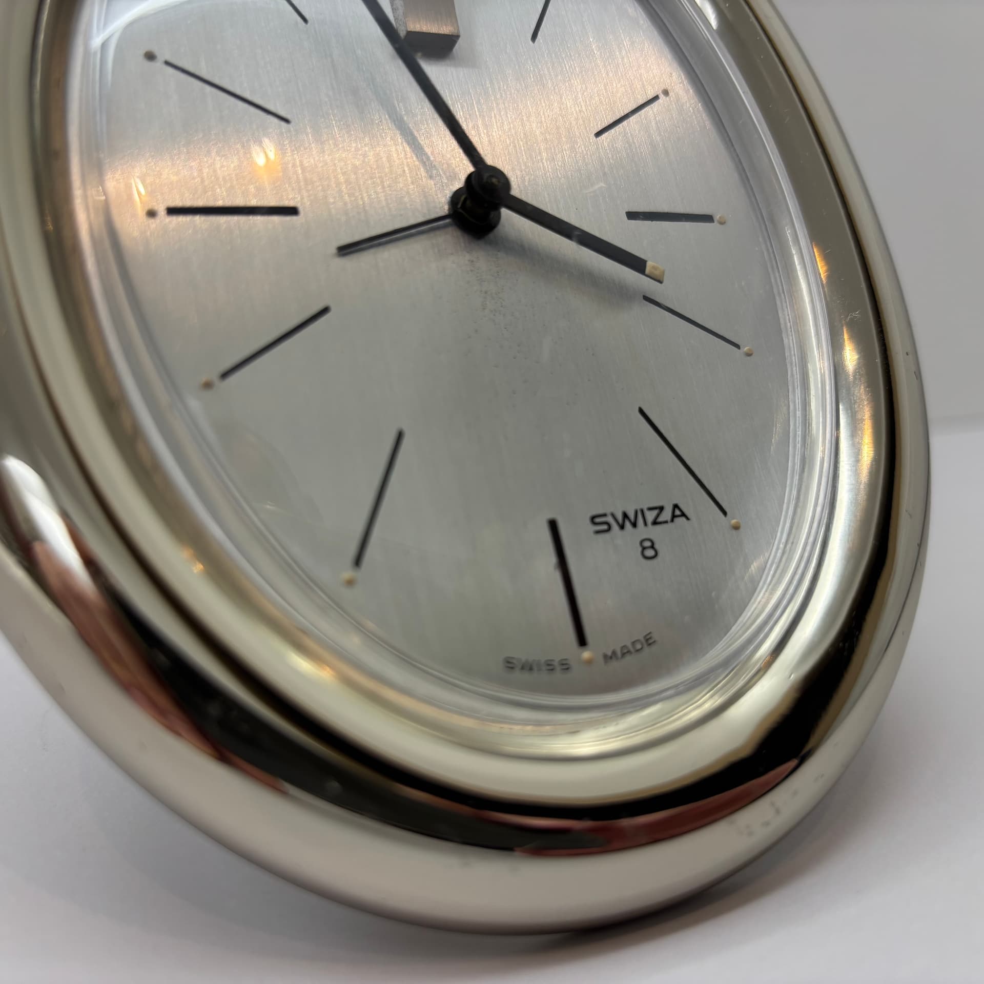 Alarm Clock Swiza 8, silver, stainless steel, Switzerland, 1980s. - 197352