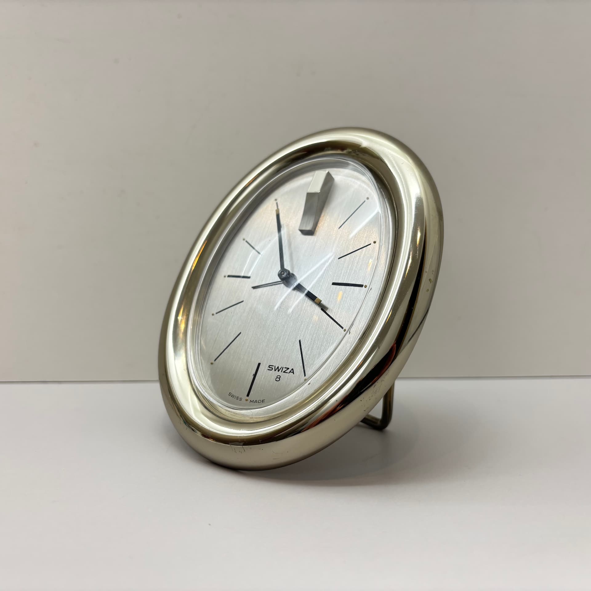 Alarm Clock Swiza 8, silver, stainless steel, Switzerland, 1980s. - 197347