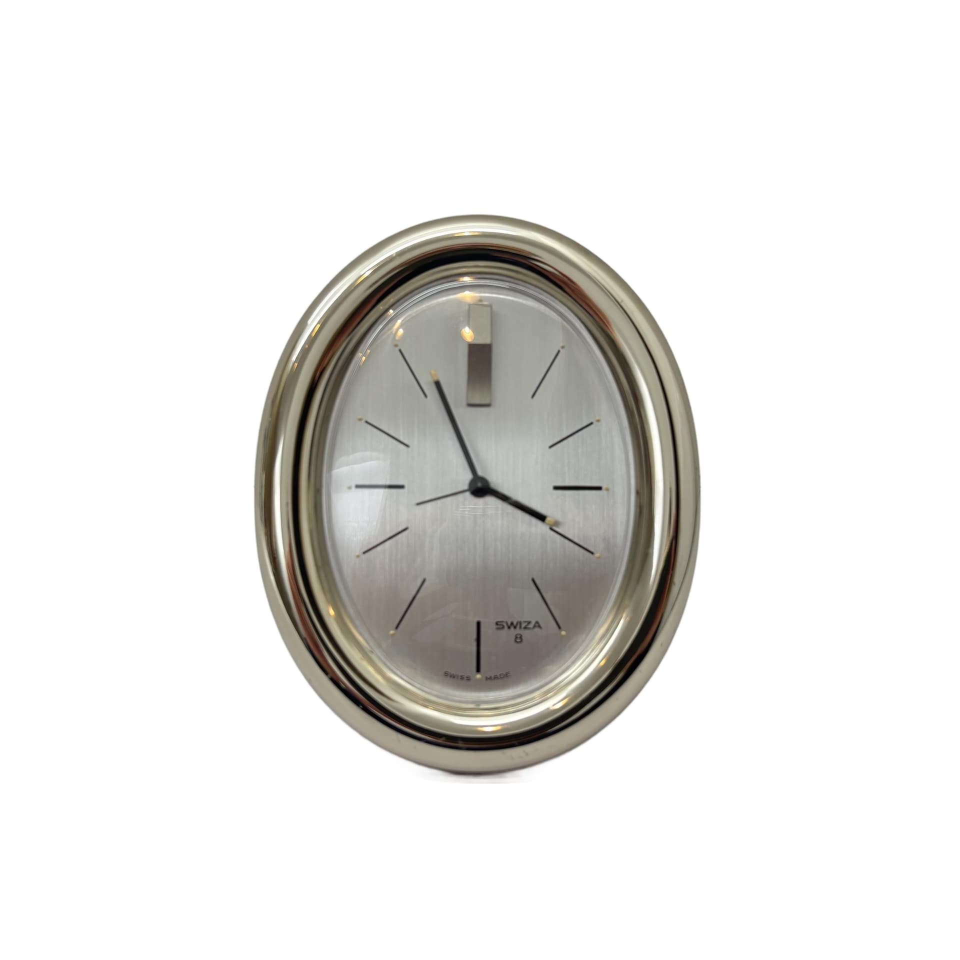 Alarm Clock Swiza 8, silver, stainless steel, Switzerland, 1980s.