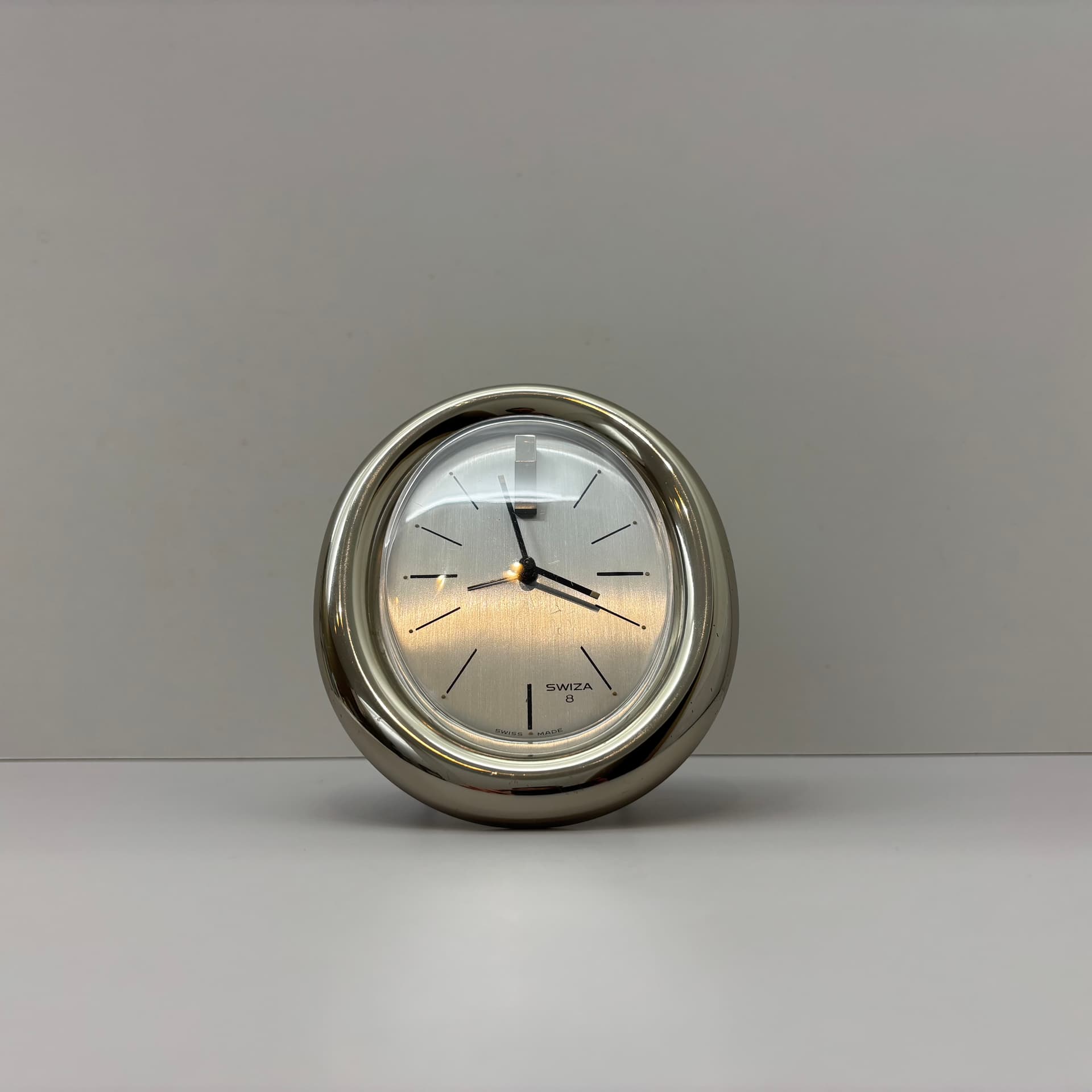 Alarm Clock Swiza 8, silver, stainless steel, Switzerland, 1980s. - 197344