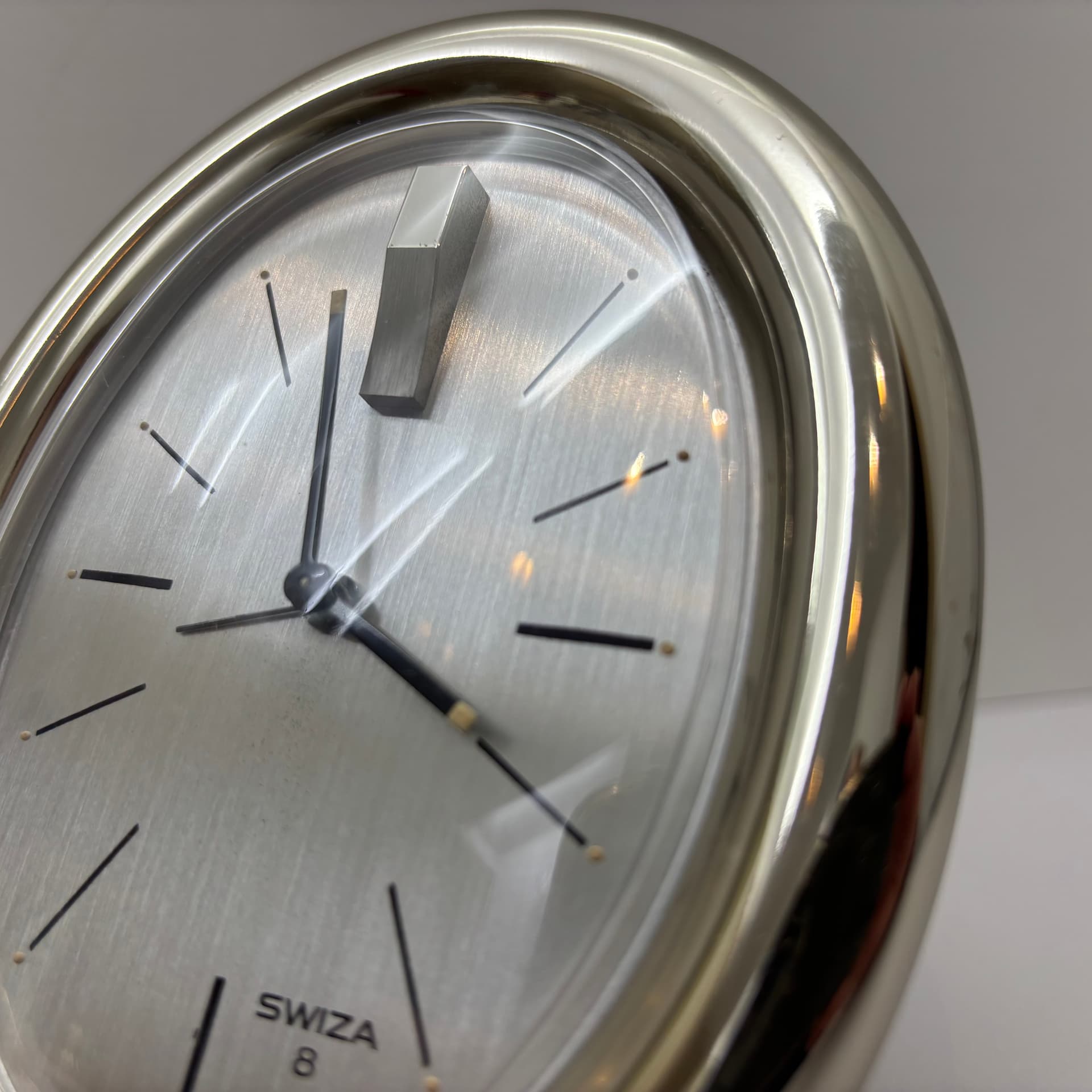 Alarm Clock Swiza 8, silver, stainless steel, Switzerland, 1980s. - 197343