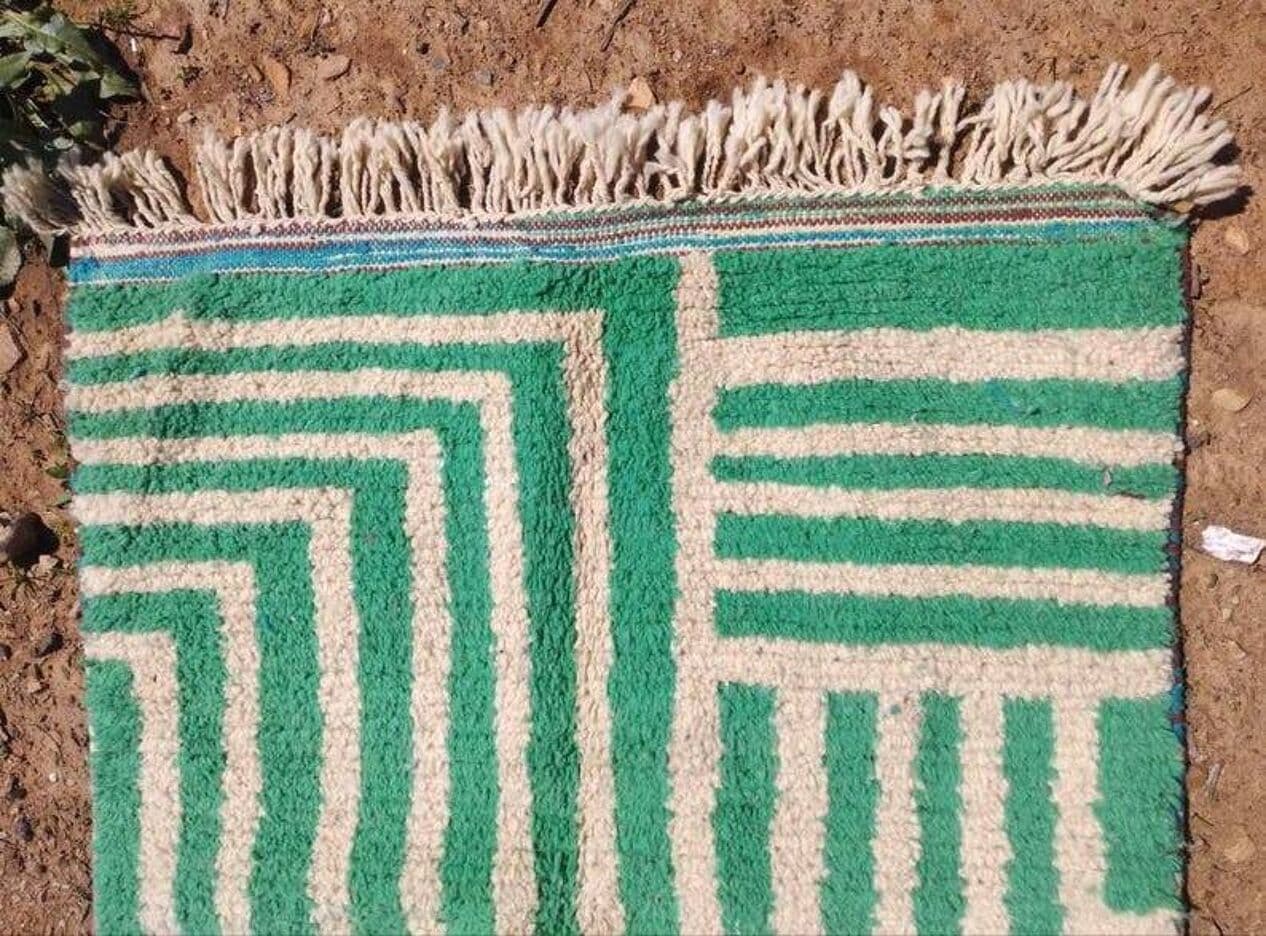 Ręcznie tkany dywan 140x260 cm, wełna, zielony, Maroko - 197414