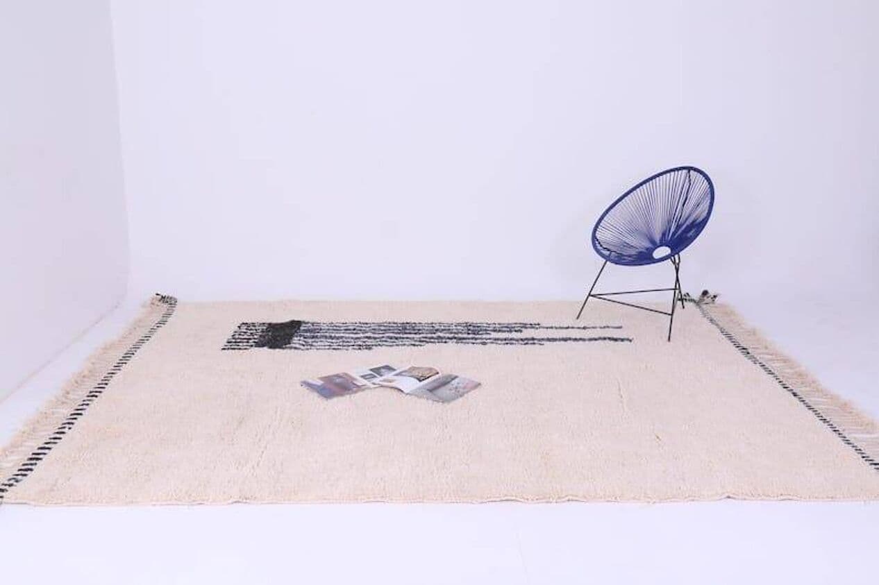 Handwoven rug 140x260 cm, wool, ivory, Morocco - 197374