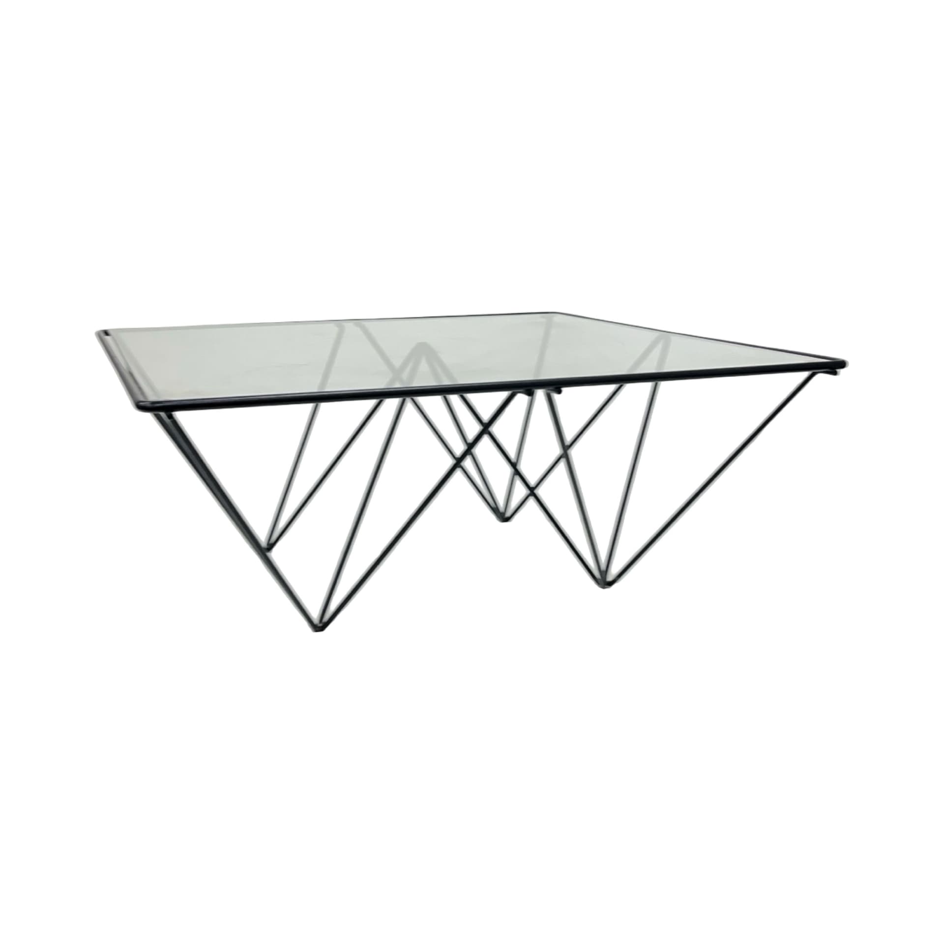 Stolik kawowy Alanda, metal czarny, szkło przezroczyste, proj. P. Piva, Włochy, lata 80. - 197460