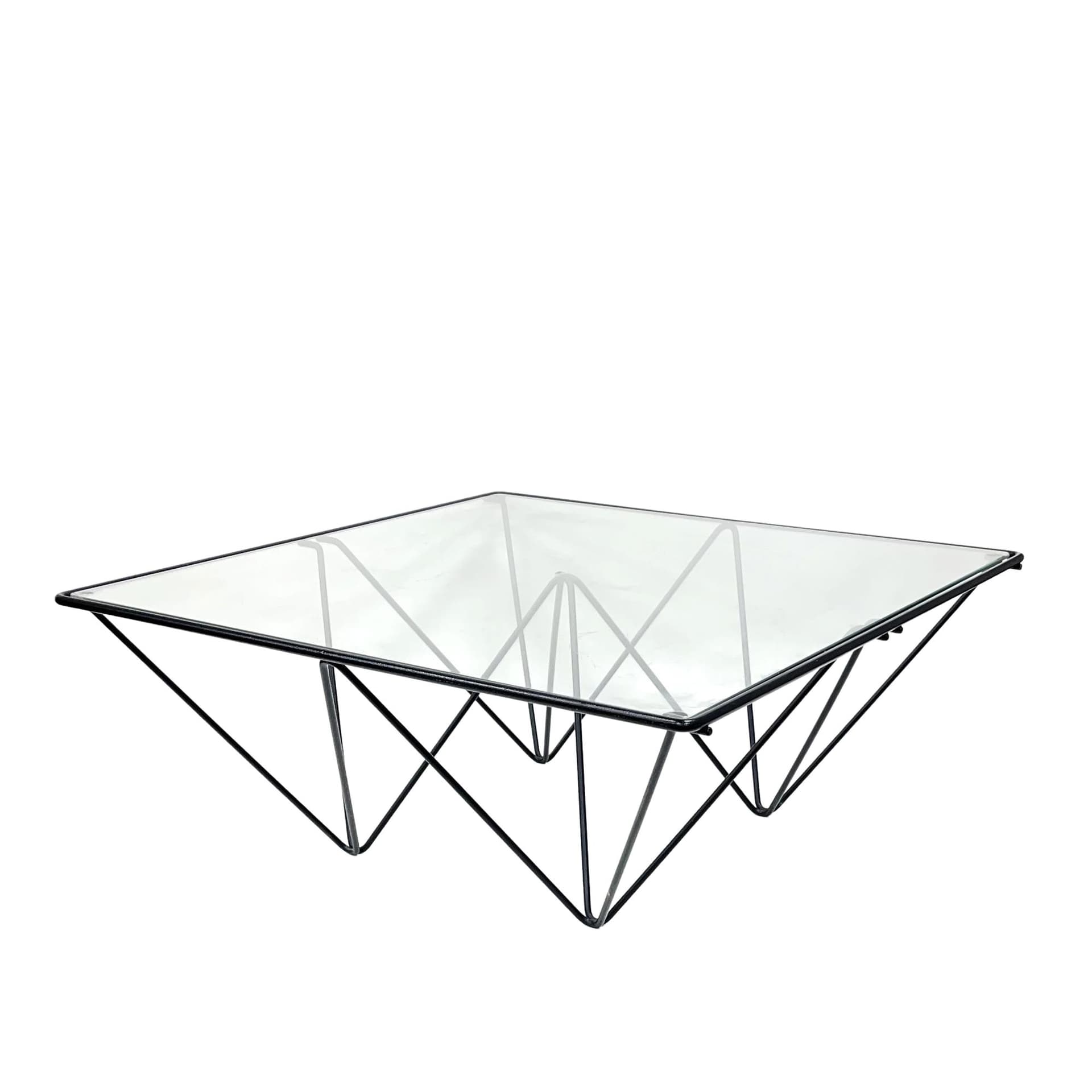 Stolik kawowy Alanda, metal czarny, szkło przezroczyste, proj. P. Piva, Włochy, lata 80.