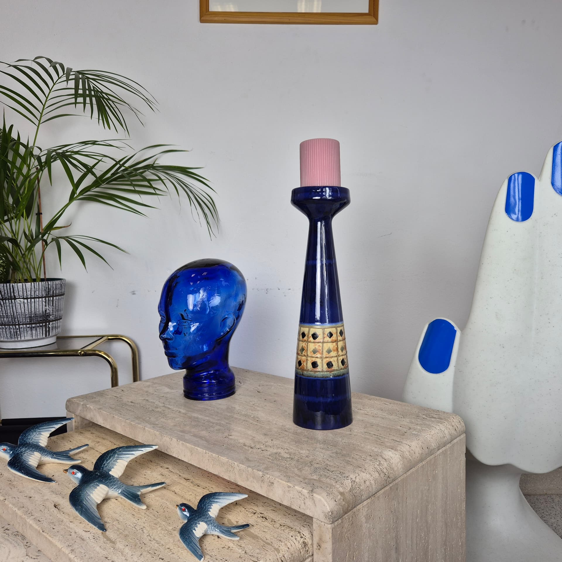 Świecznik Venus, niebieski, ceramika, Niemcy, lata 60. - 197595