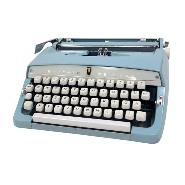 Maszyna do pisania De Luxe, niebieski, plastik, Brother, Japonia, lata 70. - WYMIARY
