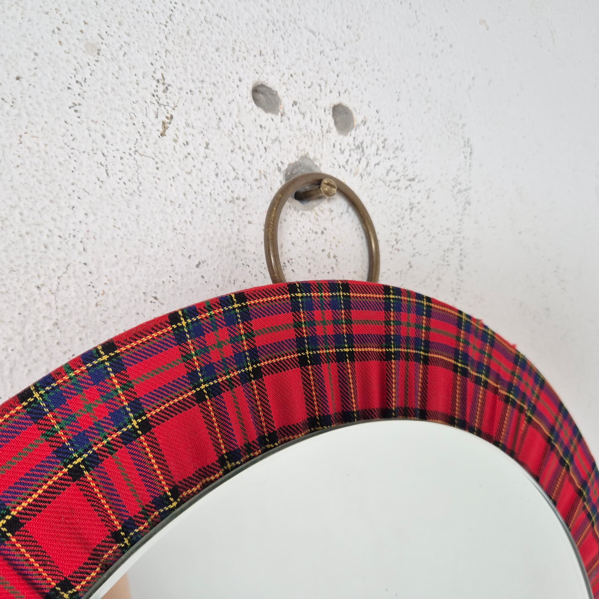 Lustro ścienne okrągłe, tartan multikolor, szkło, Niemcy, lata 90. - 197704