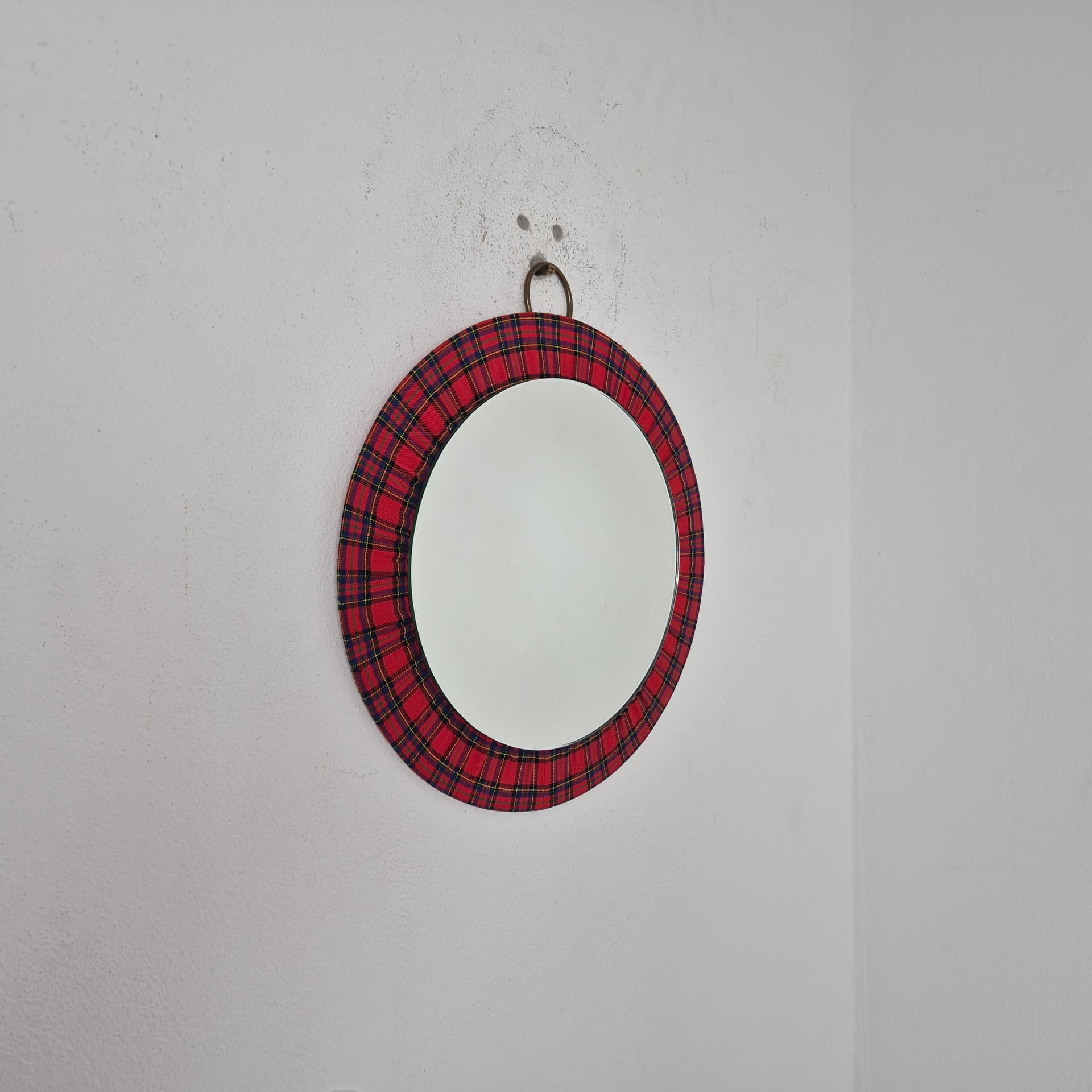 Lustro ścienne okrągłe, tartan multikolor, szkło, Niemcy, lata 90. - 197701