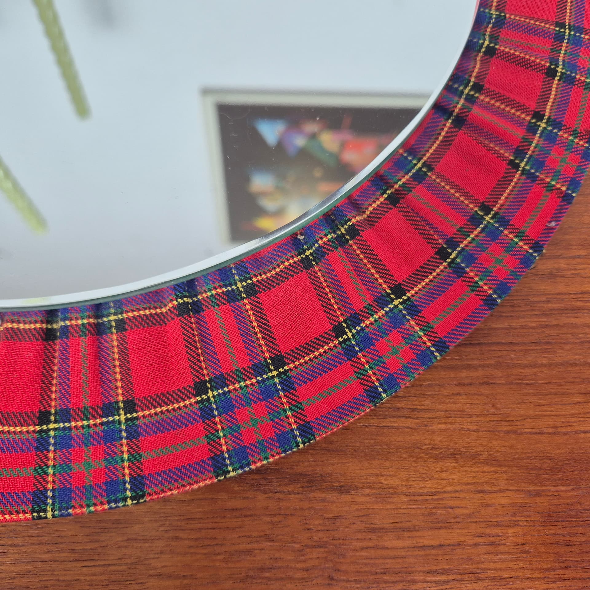 Lustro ścienne okrągłe, tartan multikolor, szkło, Niemcy, lata 90. - 197707