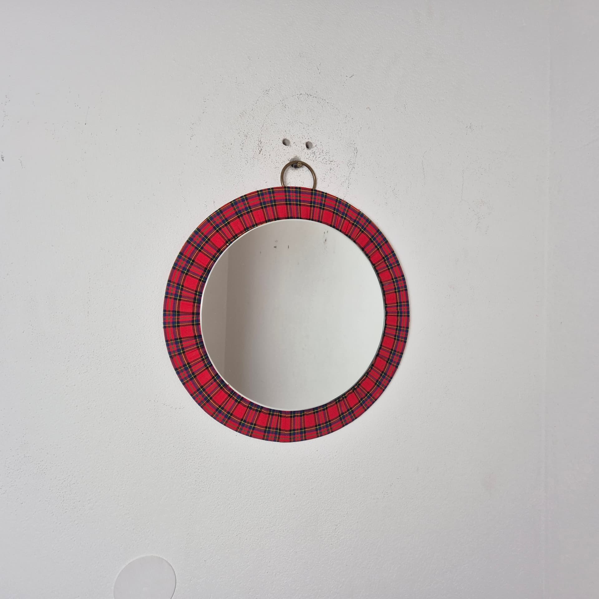 Lustro ścienne okrągłe, tartan multikolor, szkło, Niemcy, lata 90. - 197700