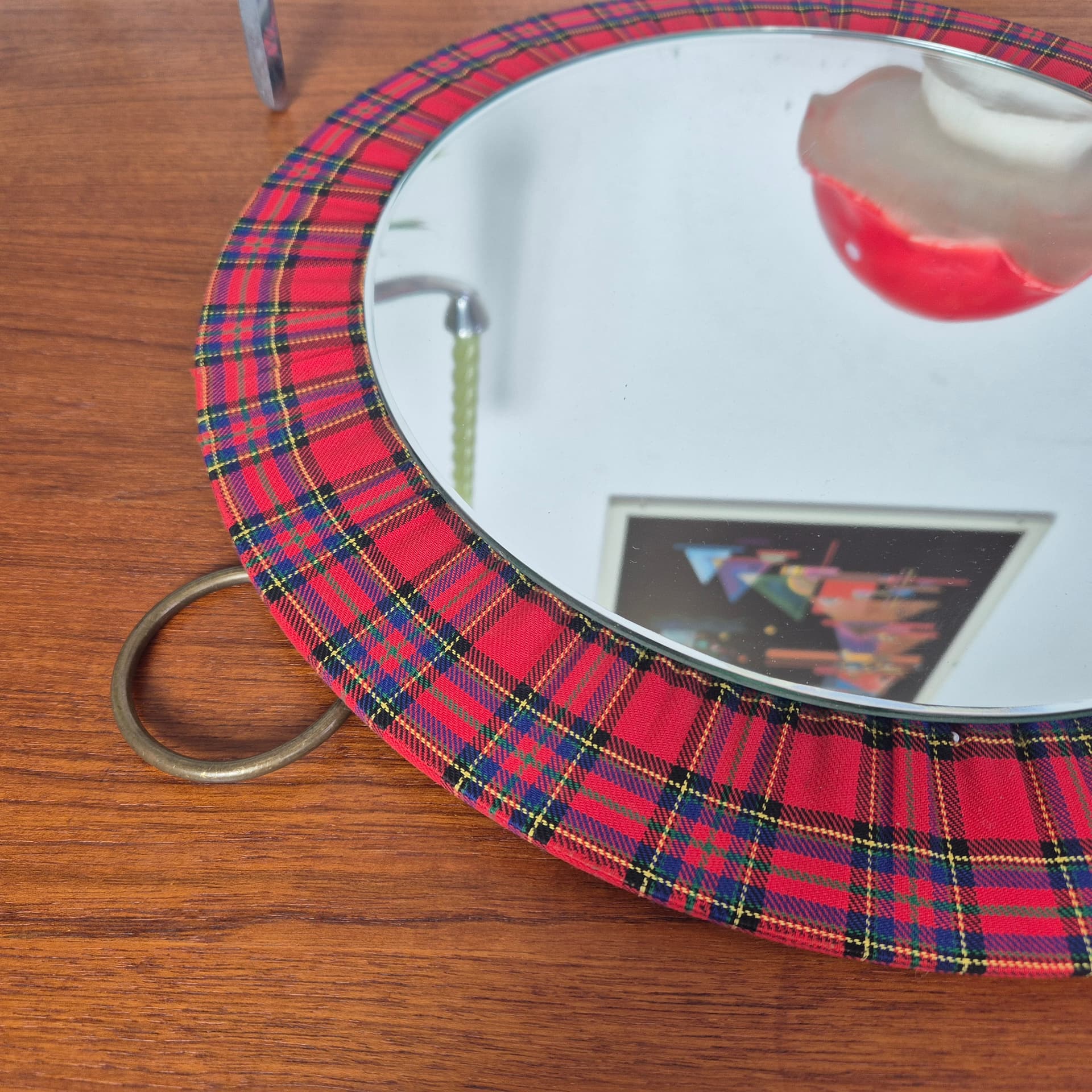 Lustro ścienne okrągłe, tartan multikolor, szkło, Niemcy, lata 90. - 197706