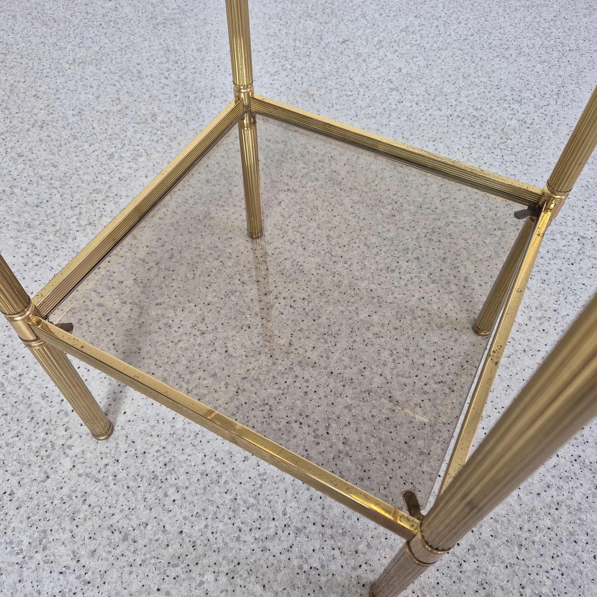 Kwietnik Modernistyczny, złoty, mosiądz, szkło, lata 70. - 197715