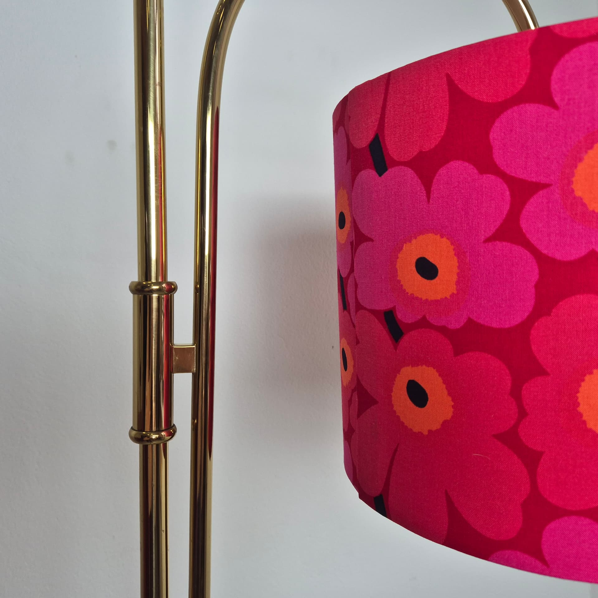 Floor lamp, Marimekko lampshade, golden brass, Marimekko, Germany, 1970s. - 197806