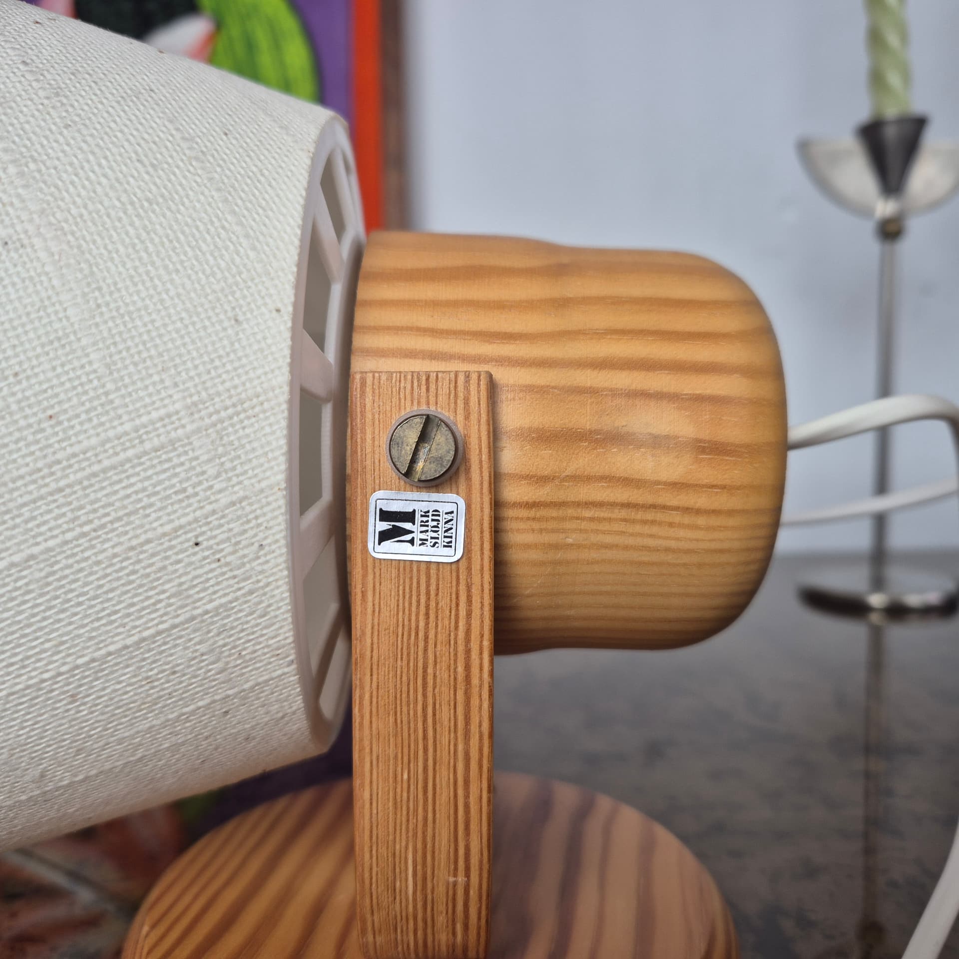 Para kinkietów Kinna, sosna, tkanina ivory white, Markslöjd, Szwecja, lata 70. - 197857